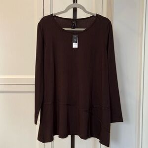 NWT Focus Casual Life Brown Asymmetrical Hem Cotton Tunic Top Large Lagenlook
